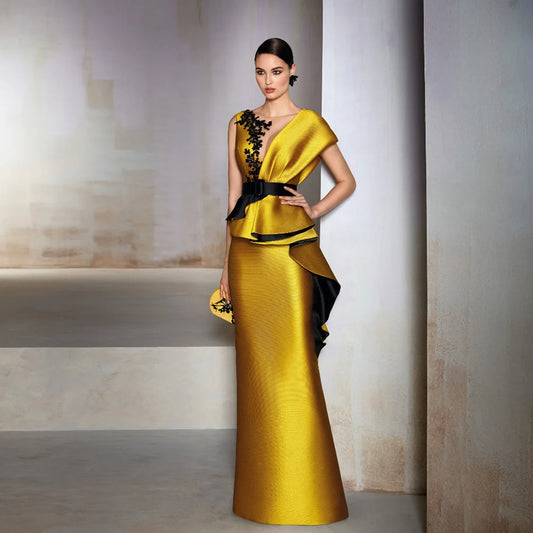 Exquisite Gold Mermaid Mother of the Bride Satin Dress
