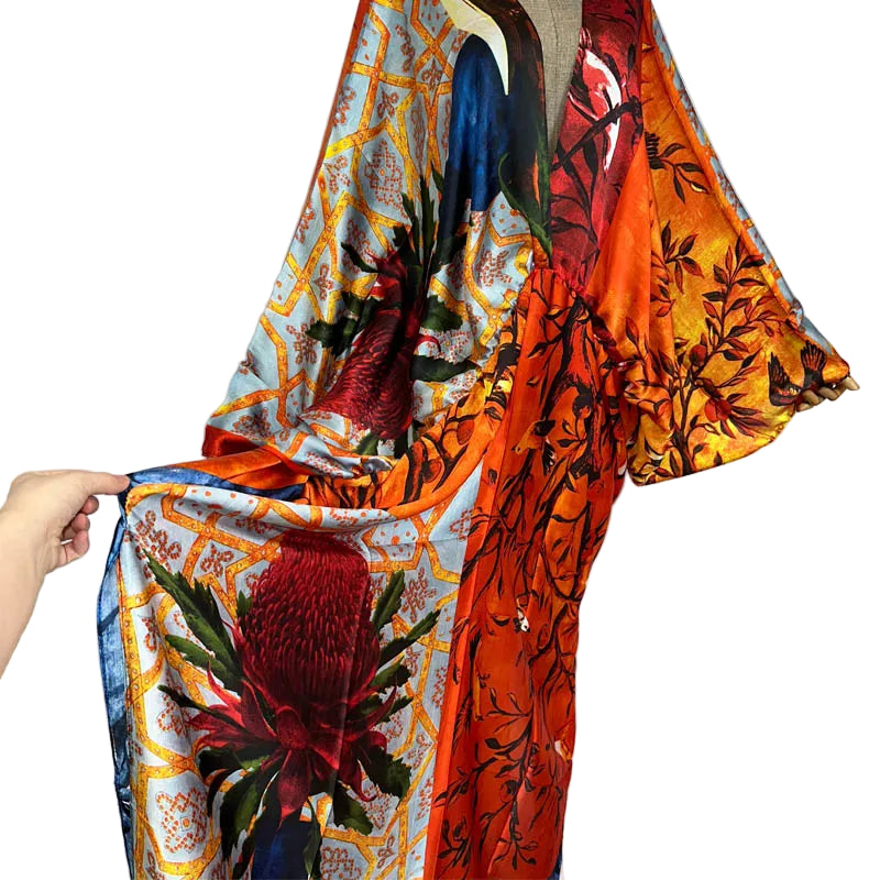 Sexy Silk Long Maxi Robe Women V-neck Bohemian Dress