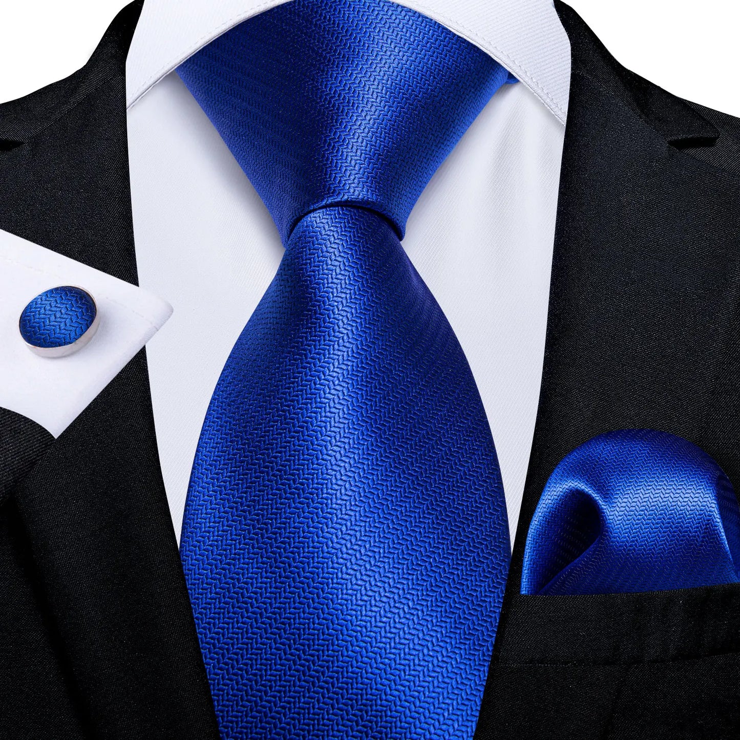 New Classic 100% Silk Men's Ties 8cm Blue Plaid Dot Striped Business Necktie Handkerchief Wedding Party Tie Set