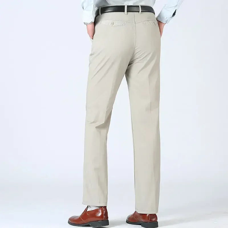 Summer Thin Cotton Men's Pants High Waist Straight Loose