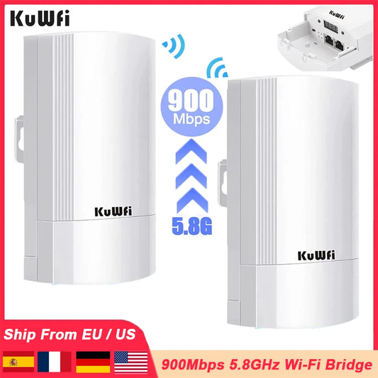 KuWFi 5.8G 900Mbps CPE Bridge Outdoor Waterproof Wireless WiFi Bridge AP Repeater Router PTP Up to 1-2KM with WAN LAN 24V POE