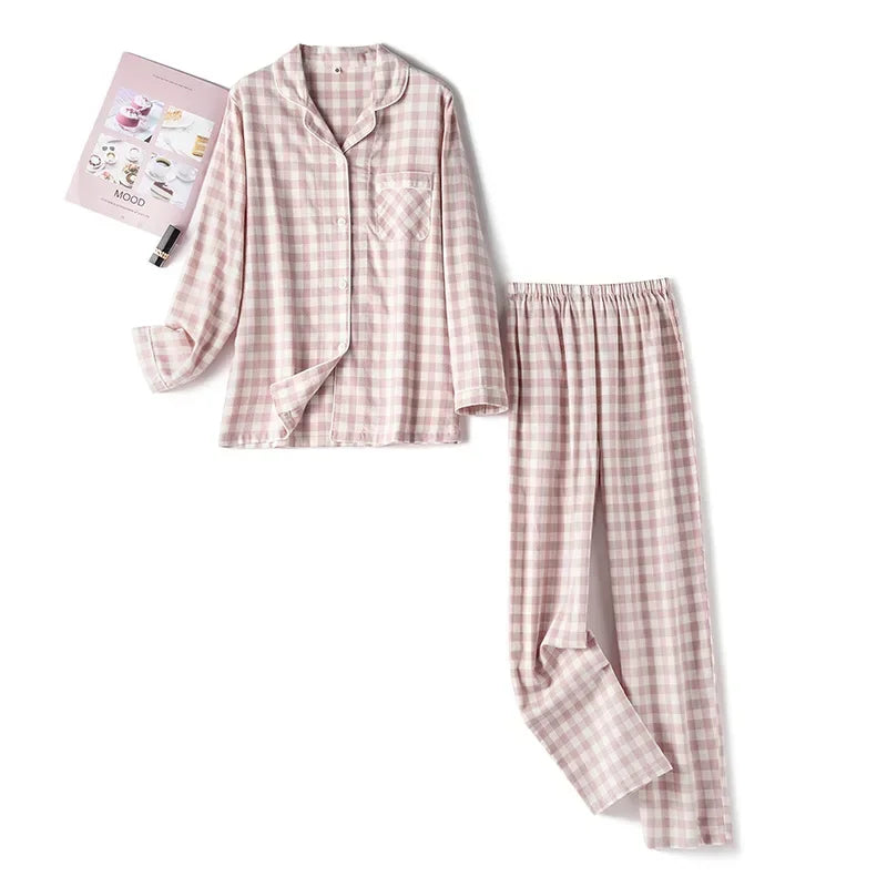 Autumn and Winter Multi Colors Cotton Brushed Solid and Plaid Design Warm Thick Trousers Pajamas Set Couples Home Clothes