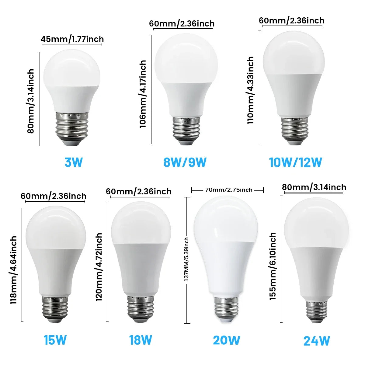 12PCS No Flicker 24W 20W 8W 9W 10W 12W 15W 18W E27 LED Bulb Lamps Light AC220V 110V Cool Lighting for Home Foyer Room Decor