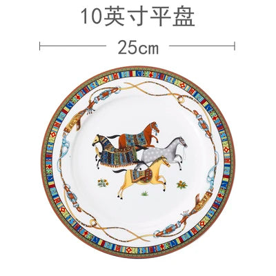 Mongolian Style Horse Plate Ceramic  Dinner Plates No Box No Logo