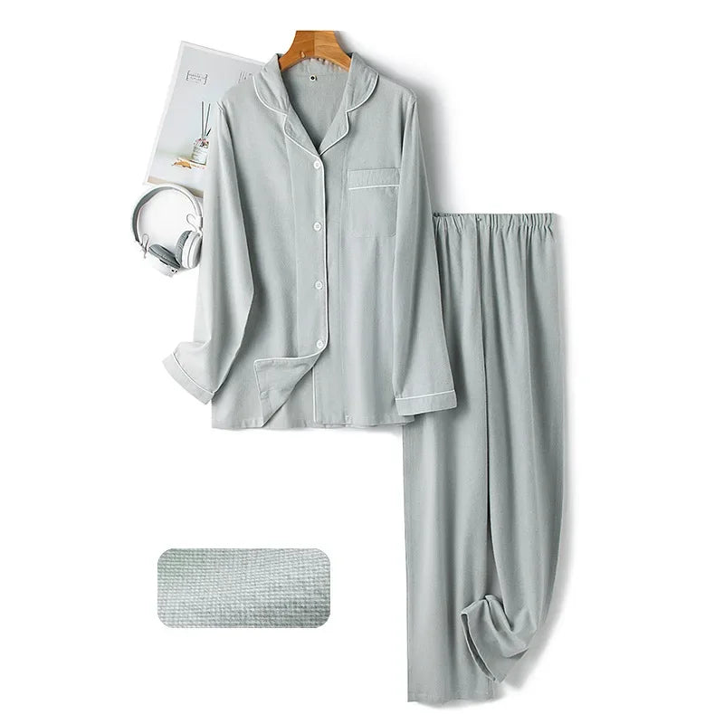 Autumn and Winter Multi Colors Cotton Brushed Solid and Plaid Design Warm Thick Trousers Pajamas Set Couples Home Clothes