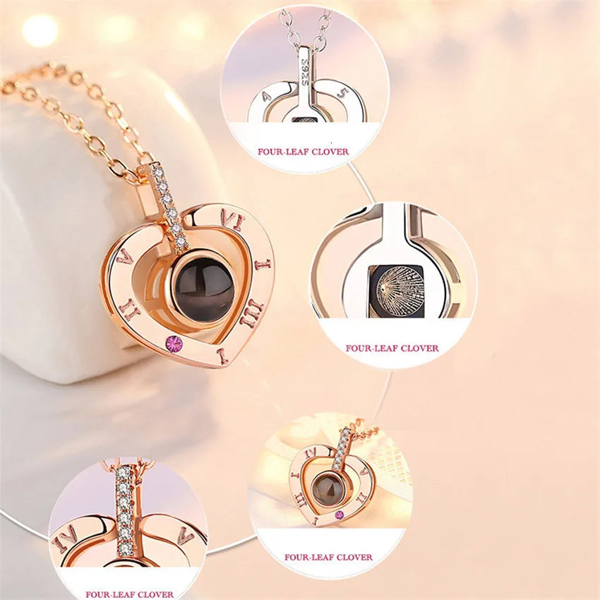 I Love You Projection Necklace With Rotating Rose