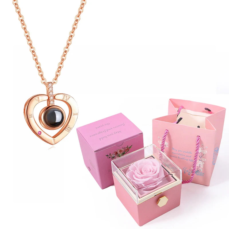 I Love You Projection Necklace With Rotating Rose