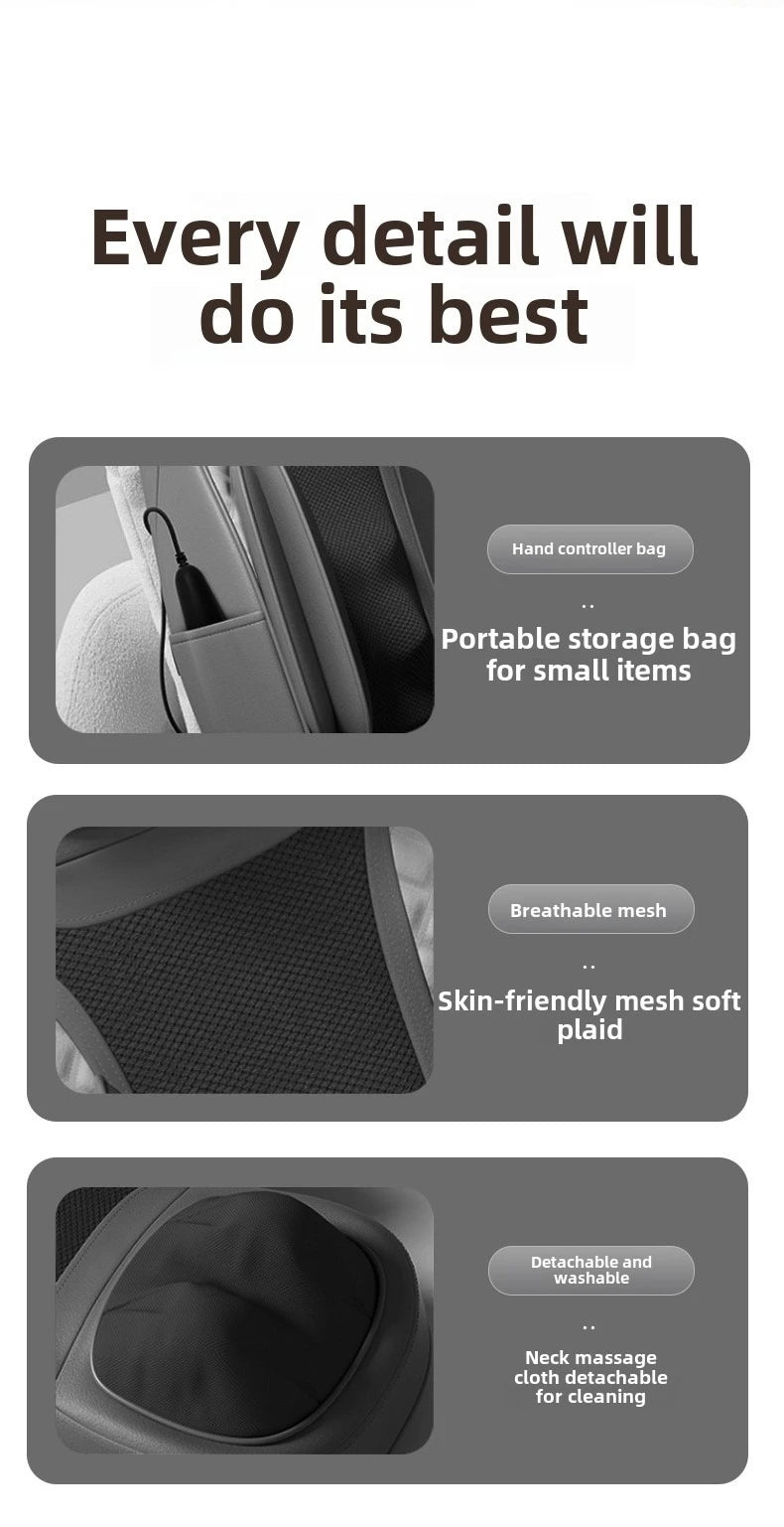 3D Massage cushion Shiatsu Neck & Back with Heat Full Back Rolling Massage Chair Pad with Height Adjustment Airbags Waist Hips
