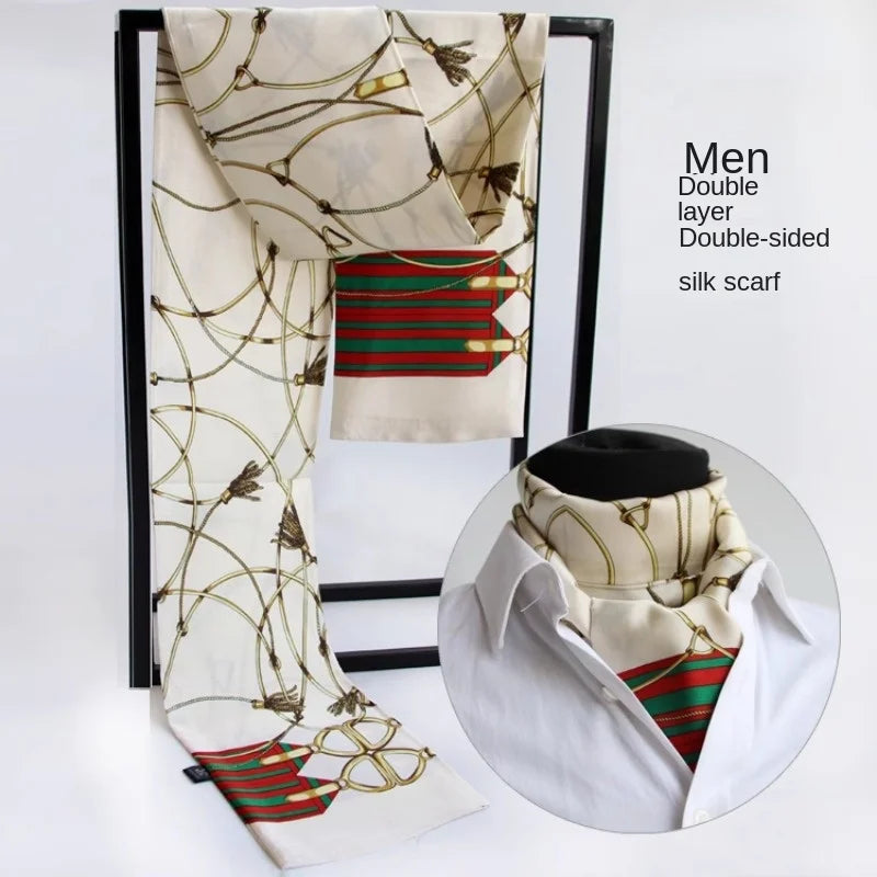 Men's silk scarves British strip printed narrow scarf suit decorative