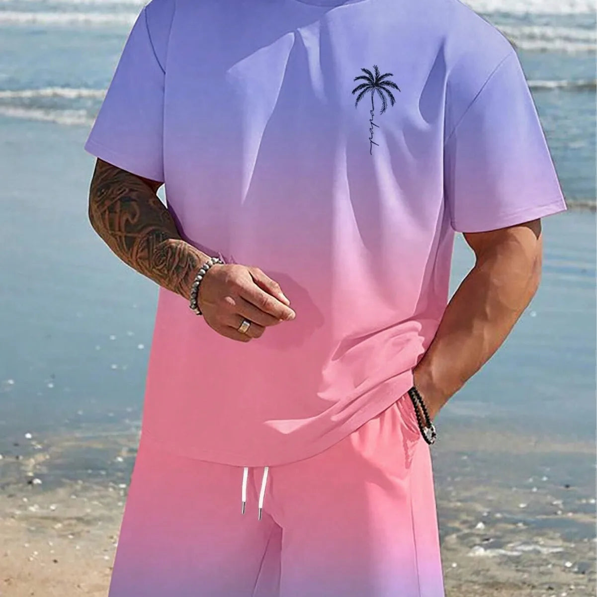 Soft and comfortable Beach Short Sleeved Shirt with Casual Short Set