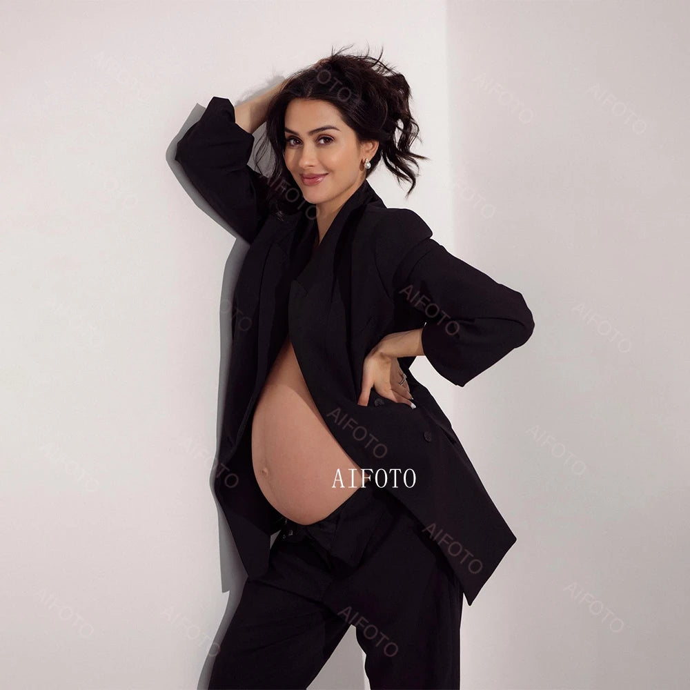 Maternity Photoshoot Suit Lace Up Long Sleeve Blazer