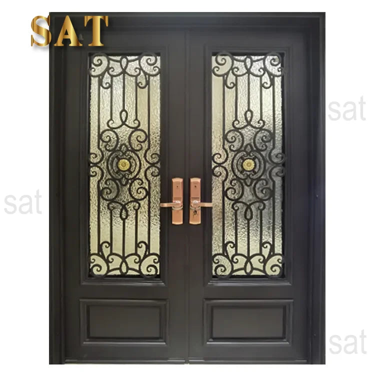 Modern Exterior Wrought Iron Double Luxury Entry Garden Doors for Villa