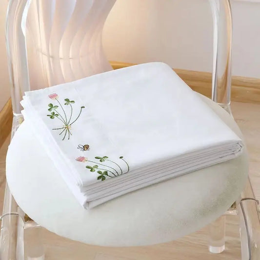 Pure White Embroidery Floral Flat Sheets 100% Cotton