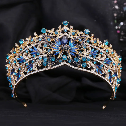Baroque Rhinestone Butterfly Tiaras For Women Wedding Party Luxury Elegant Blue Red Crystal Crown Pageant Diadem Hair Accessories