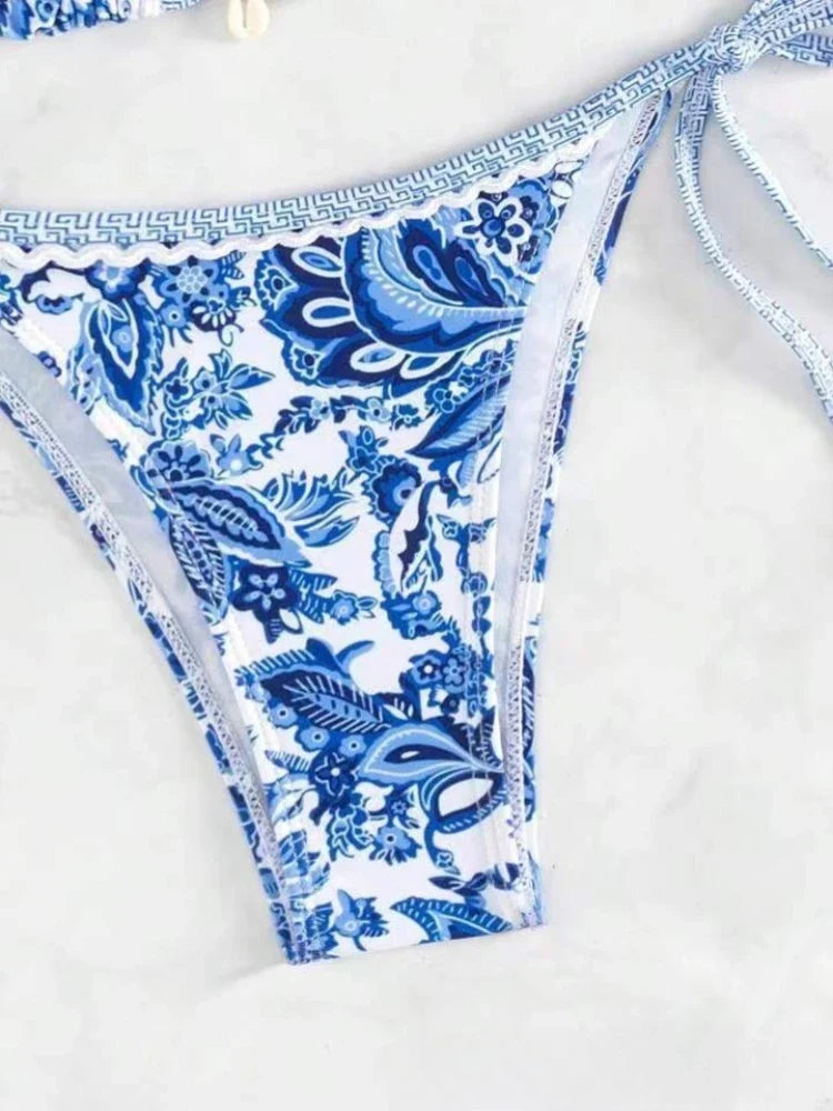 2025 Halter String Triangle Two Piece Bikini Women Swimwear Female Swimsuit Bathers Bathing Swimming Suit Beachwear Summer