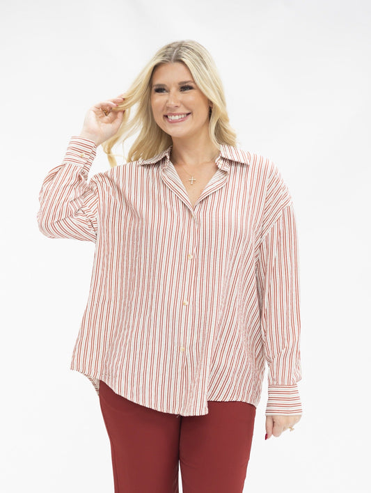 Kathryn Classic Button-Up, Red Stripes