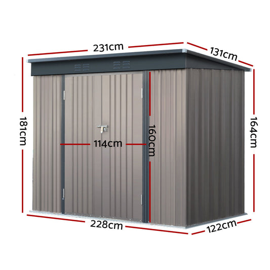 NNEDSZ Garden Shed 2.31x1.31M Sheds Outdoor Storage Tool Metal Workshop Shelter Double Door