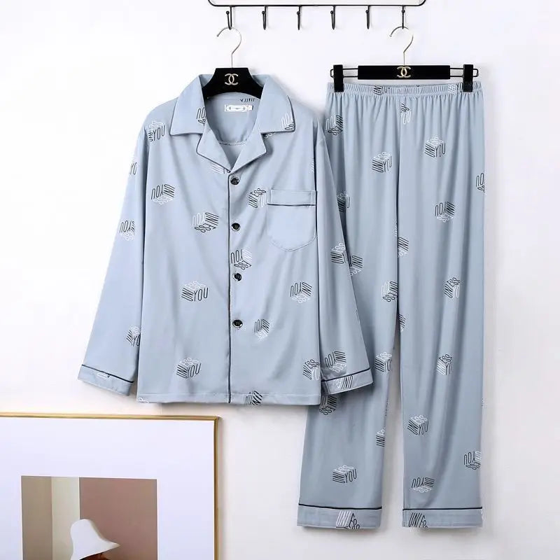 Antibacterial Pure Cotton Long Sleeve Men's Sleepwear Spring Autumn Lightweight