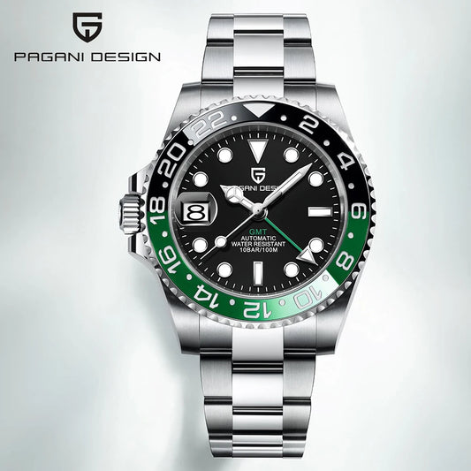 Luxury GMT Men's Mechanical Wristwatch Sapphire Glass Stainless Steel 100M Waterproof Automatic