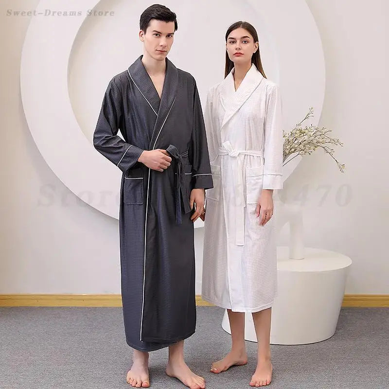 Hotel Couple Bathrobe Long Sleeved Robe Kimono Sleepwear Pajama Large Size