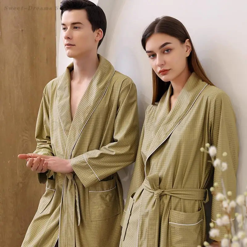 Hotel Couple Bathrobe Long Sleeved Robe Kimono Sleepwear Pajama Large Size
