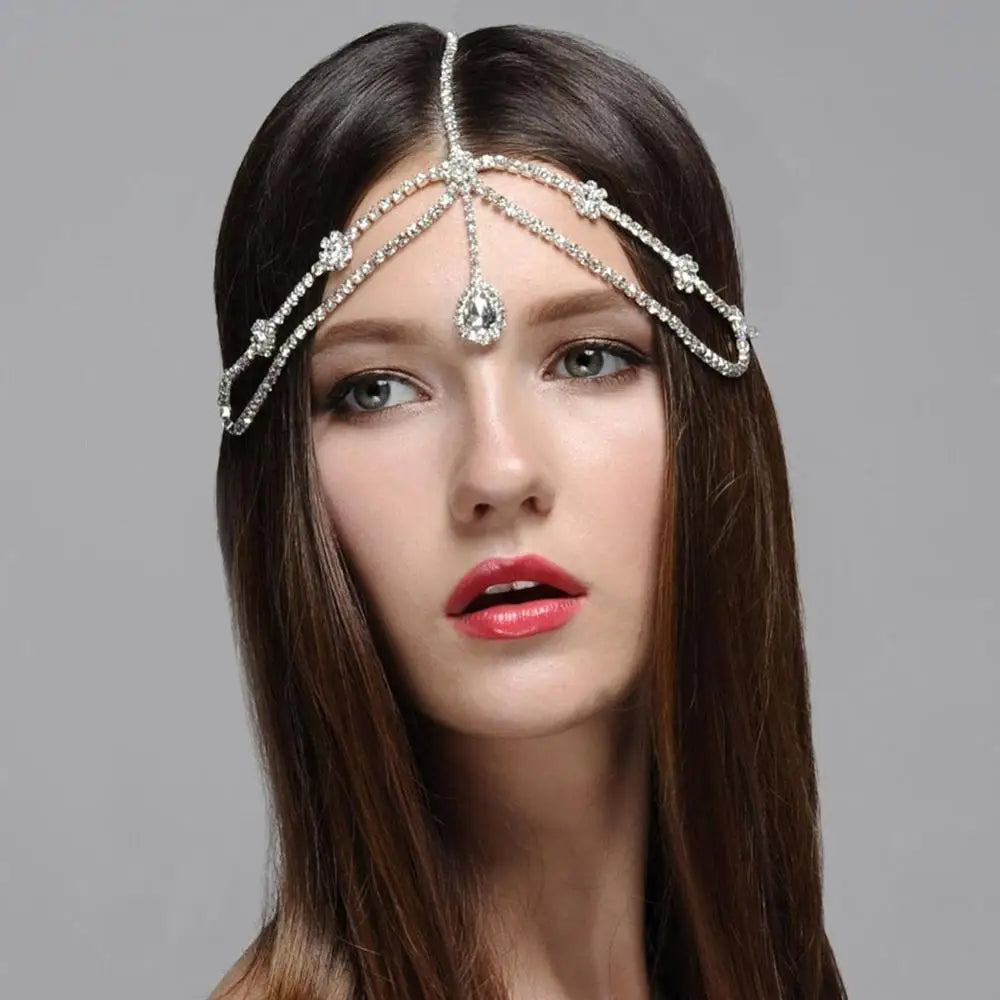 Vintage Rhinestone Head Chain Forehead Headband Indian African Bohemian Hair Accessories Crystal Fringe Tiara Headdress