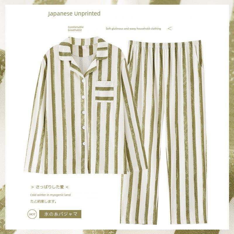 Cotton Couple Pajamas for Men and Women Spring and Autumn Pure Cotton Thin Plaid Long Sleeves Plus Size Outerwear