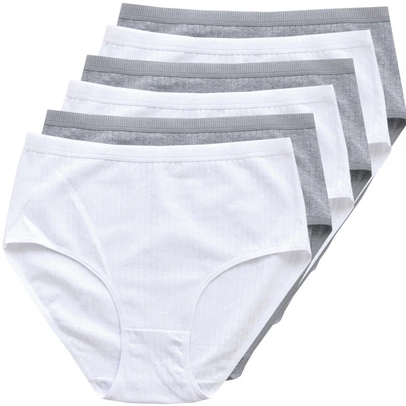 6pcs Cotton Women Panties Lady Plus Size Underwear High Waist Briefs Breathable Solid Color Female Lingerie Shorts