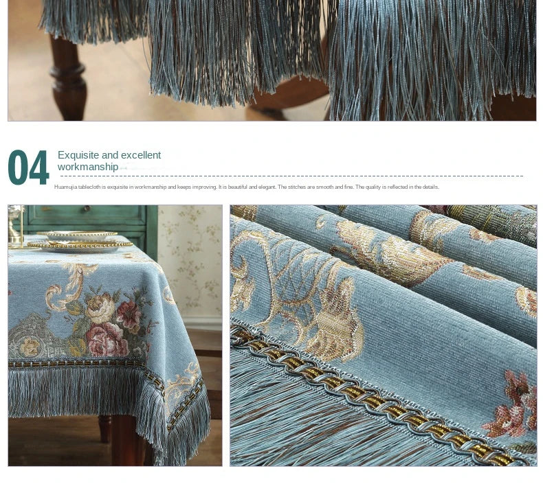 European Style Flower Tassel Tablecloth Thicken Chenille Rectangular Table Cover Round Dining Table Coffee Cloth Dust-proof