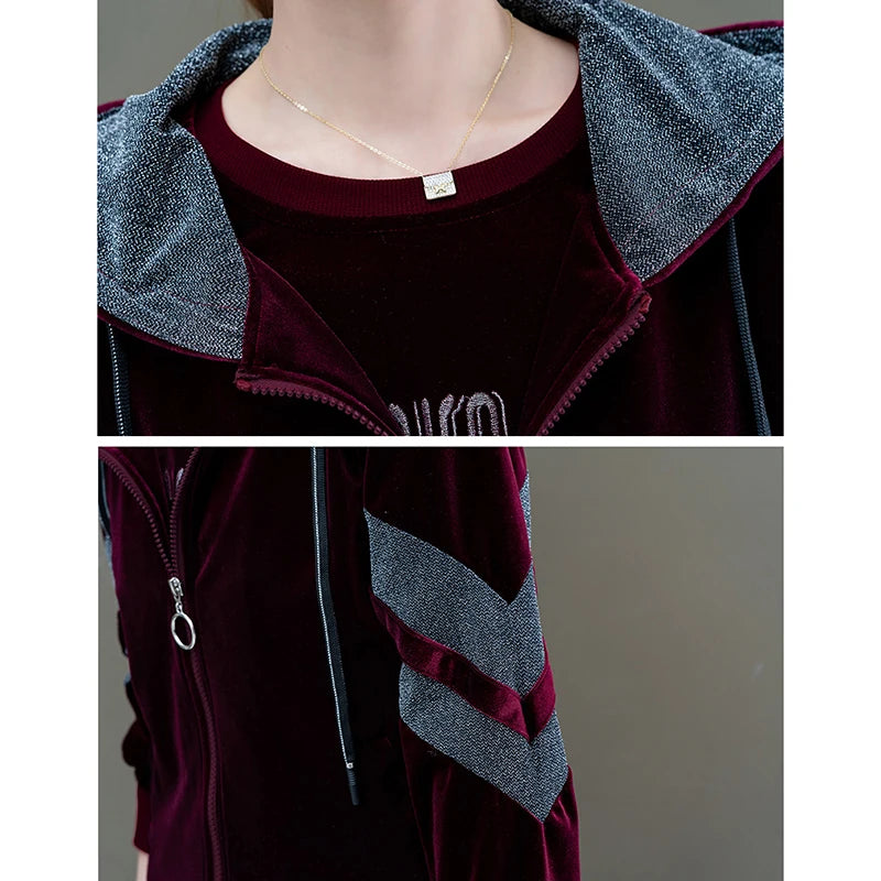 Women Velvet Sports Suit 2-3Piece Set