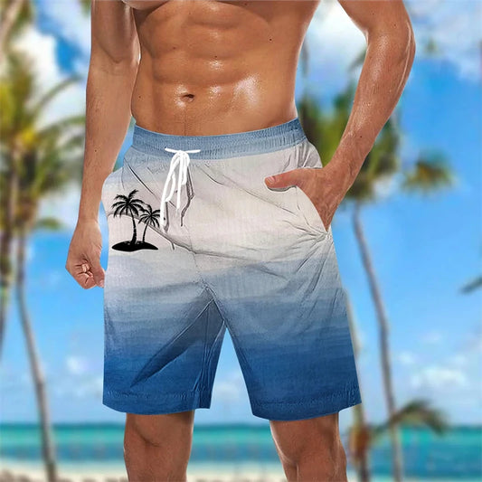 Fashion Coconut Tree Graphic Beach Summer Loose Breathable Swim Trunks Shorts 3D Printed