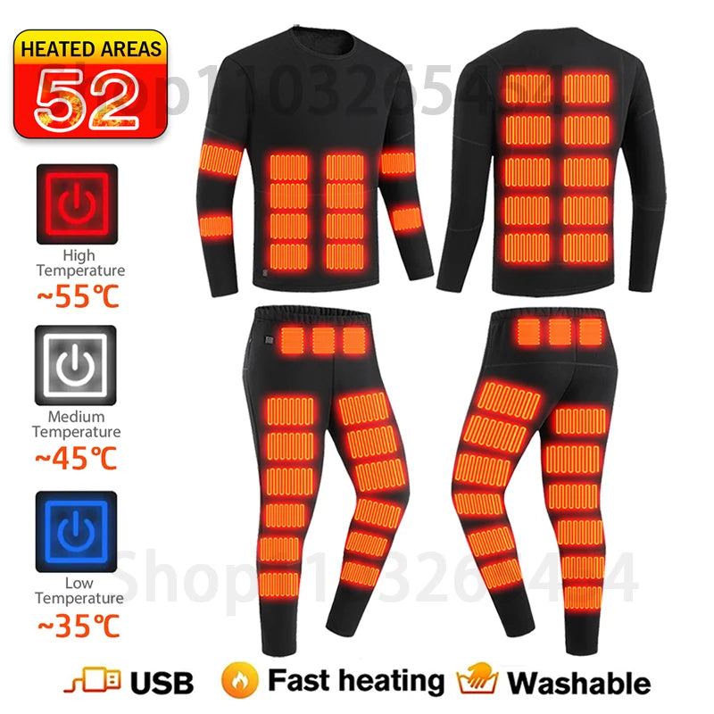 52 Areas Heated Underwear Winter Thermal Women Men Heating Jacket Winter Accessories USB Electric Heating Clothes