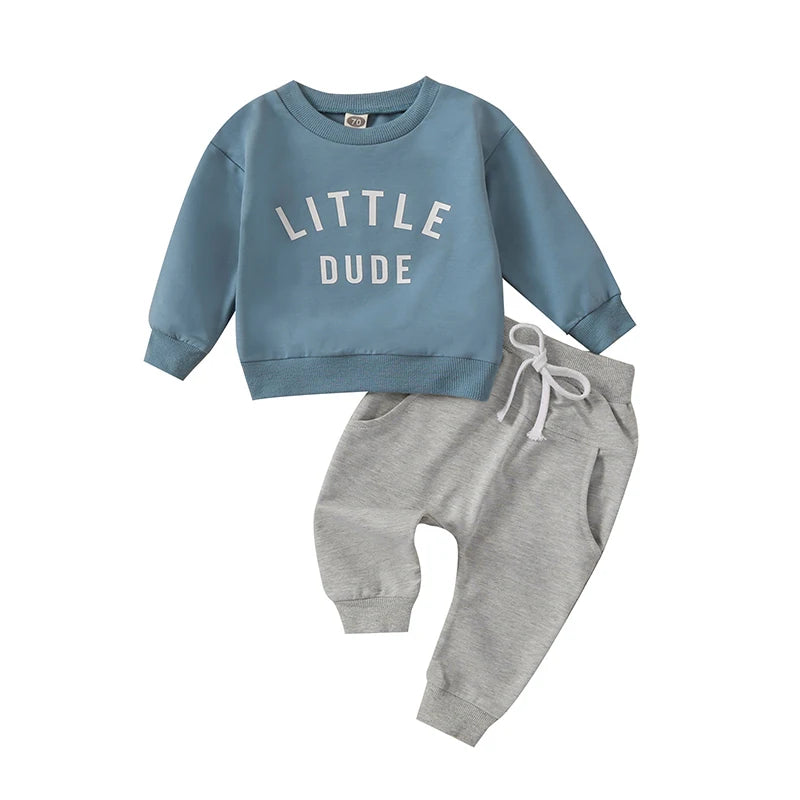 Boys Print Sweatshirts & Elastic Drawstring Pants 2pcs Set