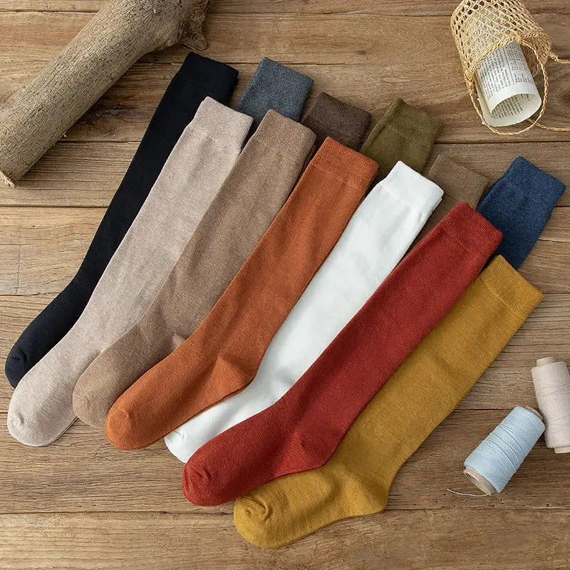 Women Organic Cotton Solid Warm Socks Thigh High Knee