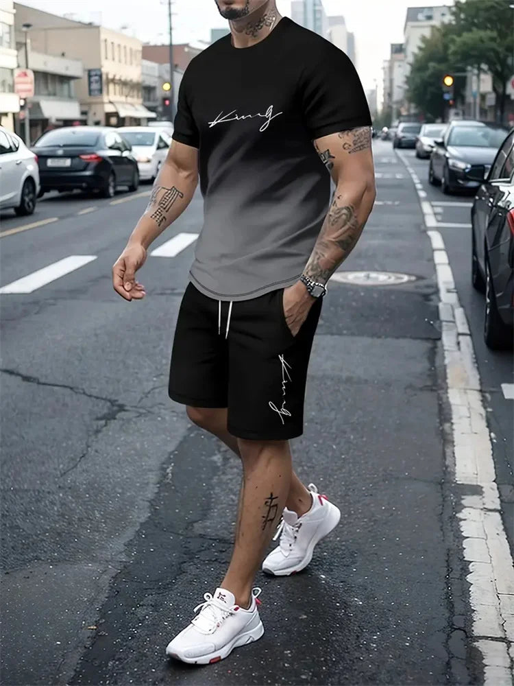 Men's Summer Outfit  Short Sleeve T Shirt & Short Set 2 Piece Sportwear 3D Printed