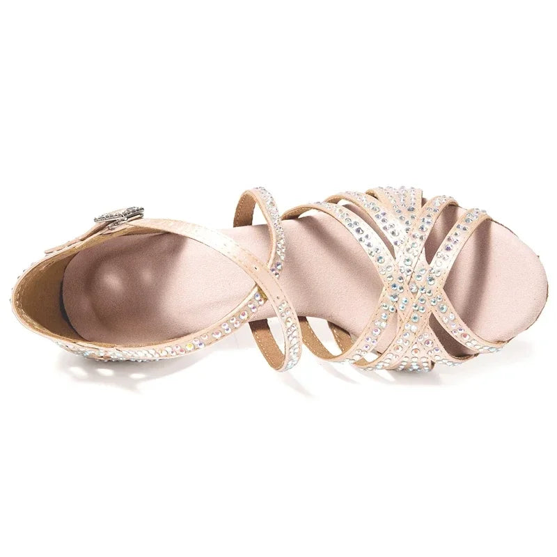 Diamond-encrusted Latin Ballroom Dance Soft Sole Shoes