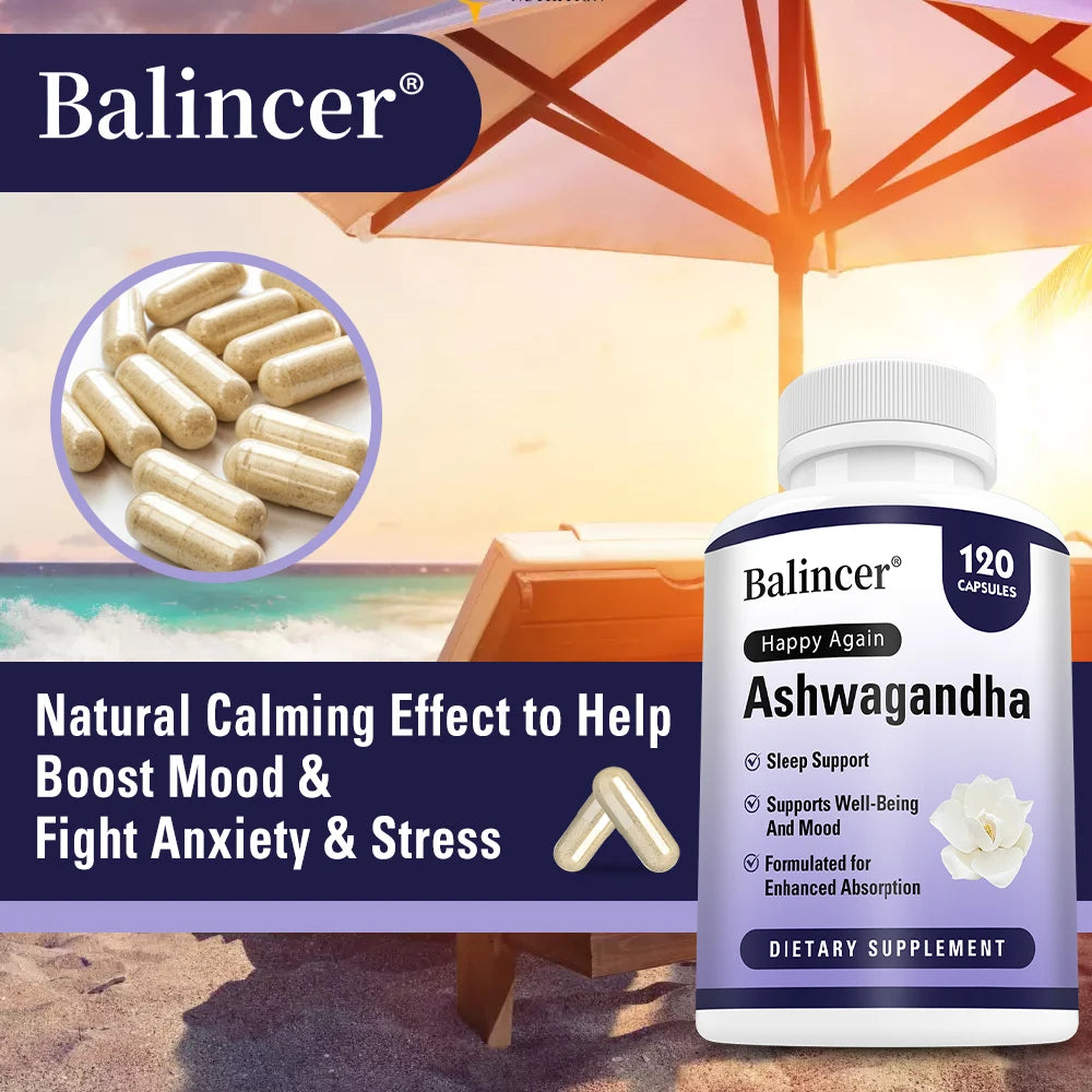 Ashwagandha Supplement-Improve Sleep Health,Antioxidant,Improve Concentration,Enhance Brain Power,Replenish Energy-120 Capsules