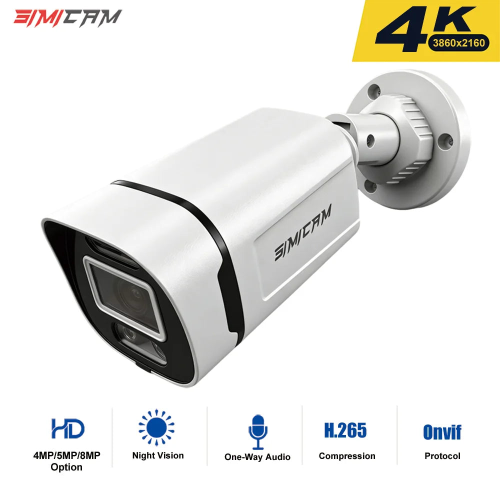 4K Poe Video Surveillance Camera Ip Onvif Audio 48V POE/DC 12V 4MP/5MP/8MP Night Vision Bullet WaterProof security camerafor NVR
