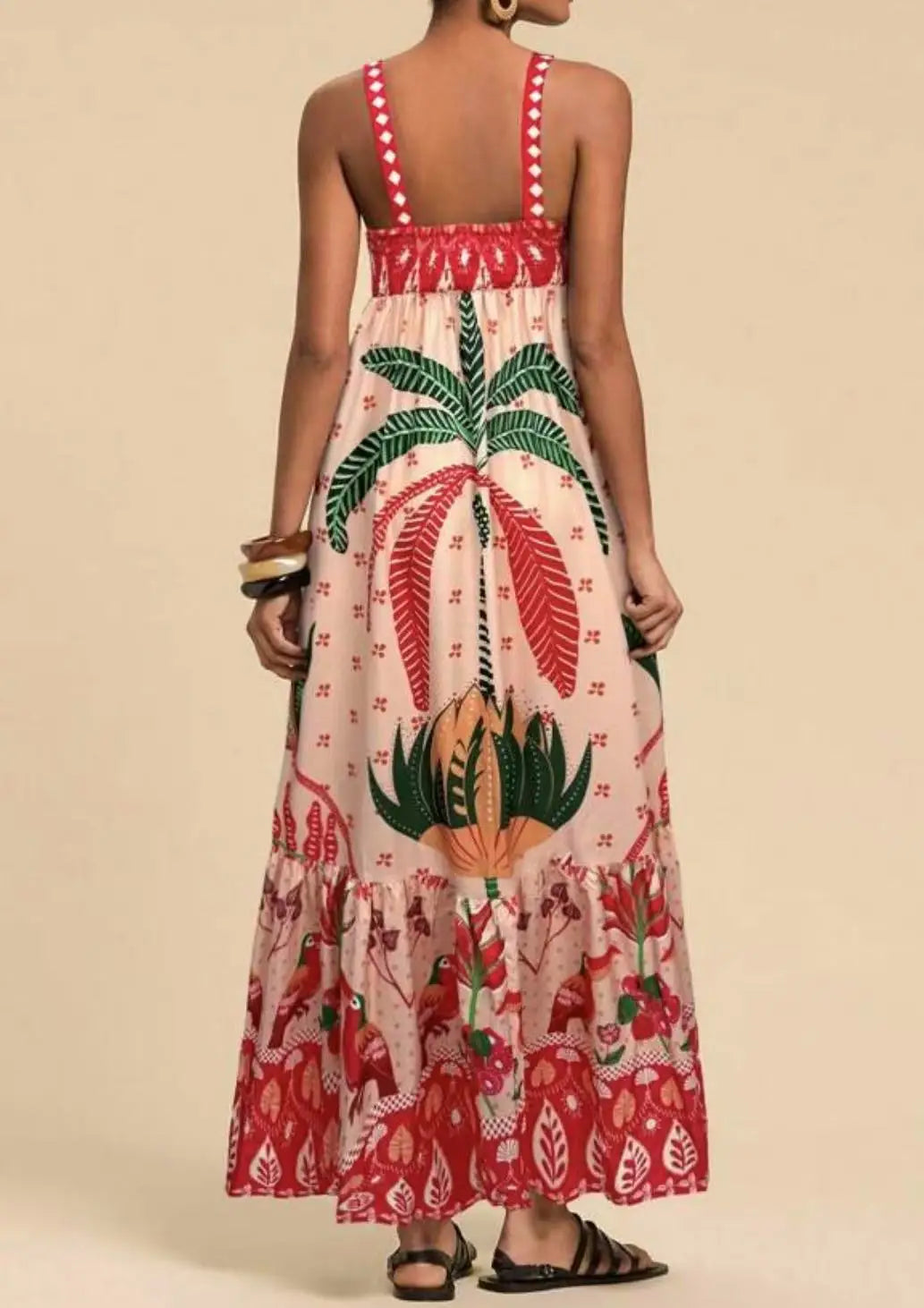 Women's Elegant Print Summer Dress Spaghetti Strap Vacation Party Dress