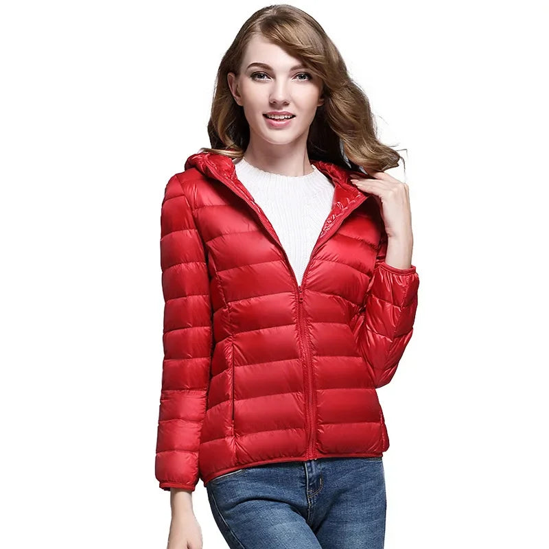 Winter Women's Light Coat Down Hooded Jacket Size S-XXL