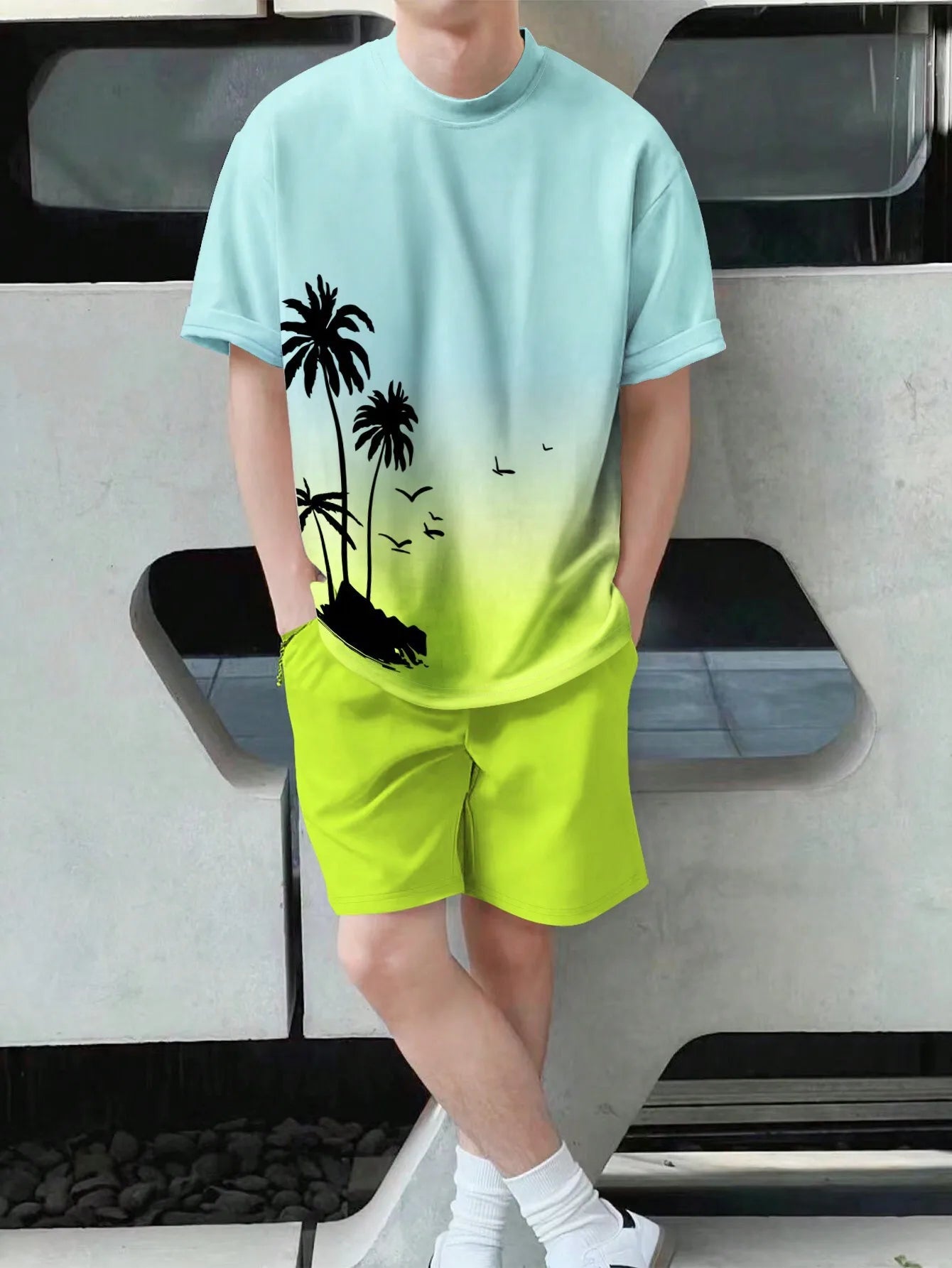 Soft and comfortable Beach Short Sleeved Shirt with Casual Short Set