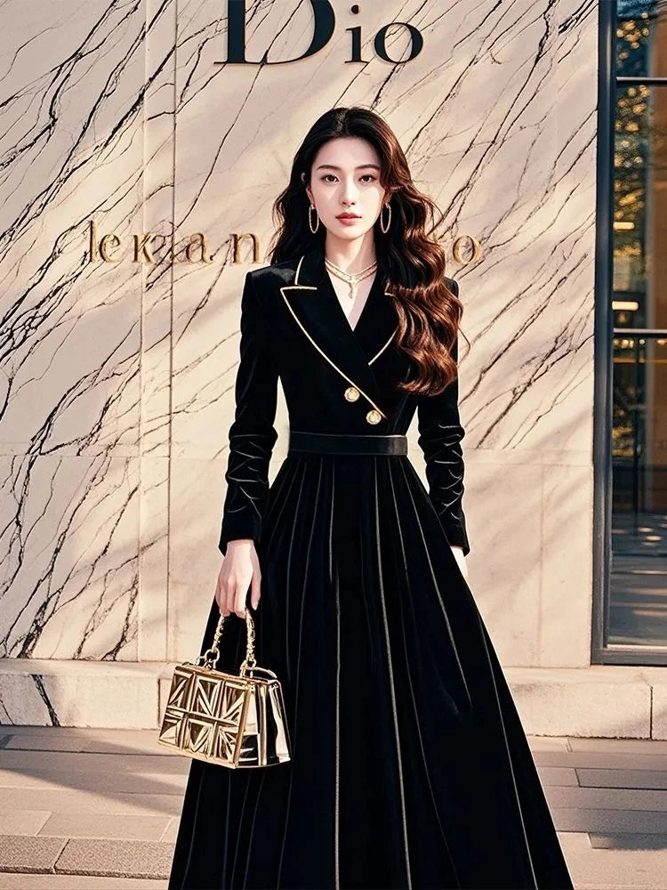 High-End Chic Velvet Maxi Women Dress