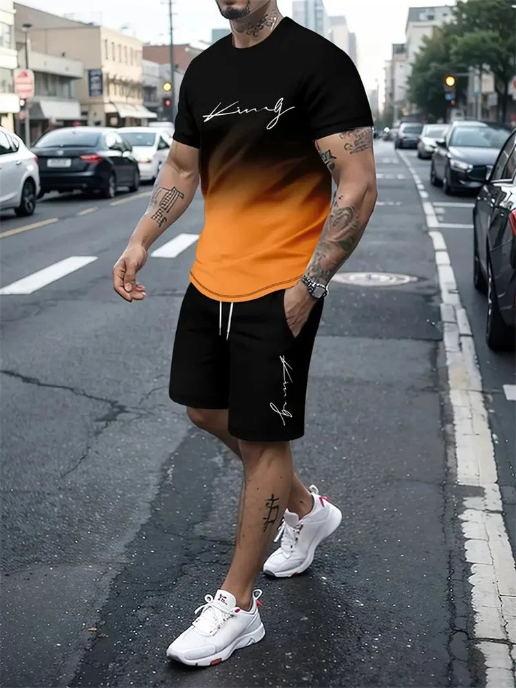 Men's Summer Outfit  Short Sleeve T Shirt & Short Set 2 Piece Sportwear 3D Printed
