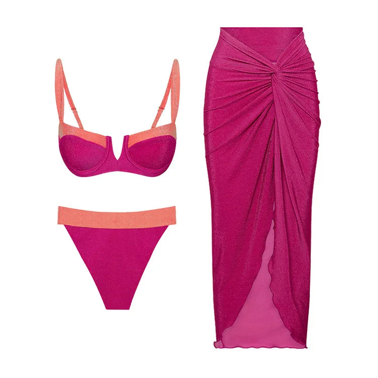 2-Piece Women Brazilian Floral Printed Ruffle Bikinis Strappy Bandage Swimwear