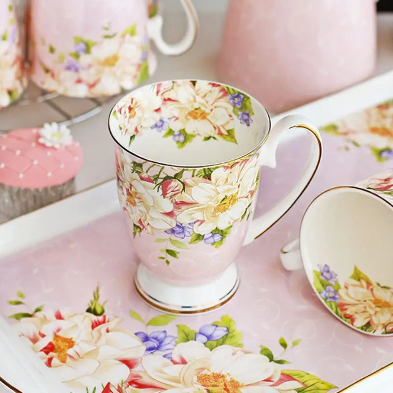 300ML, bone china ceramic coffee mug, tazas cafe floral painting, present creative ceramic tea cup, vintage tea ceremony