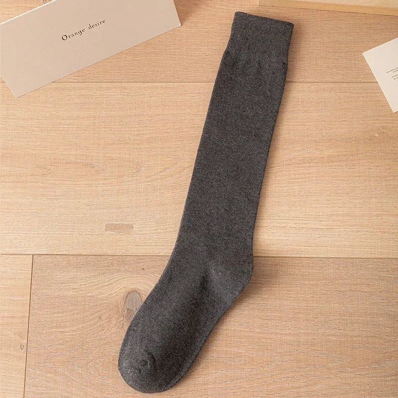 Women's Soft Cotton Knee High Long Socks Black White Solid Calf