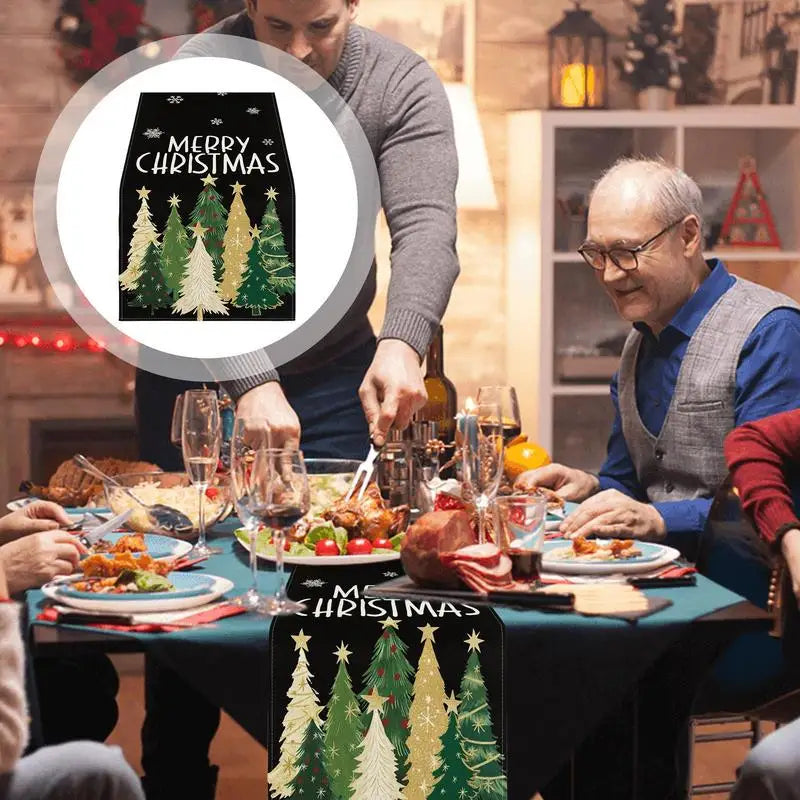 Christmas Table Cover Runner Holiday Tablecloth Linen Rectangular Farmhouse