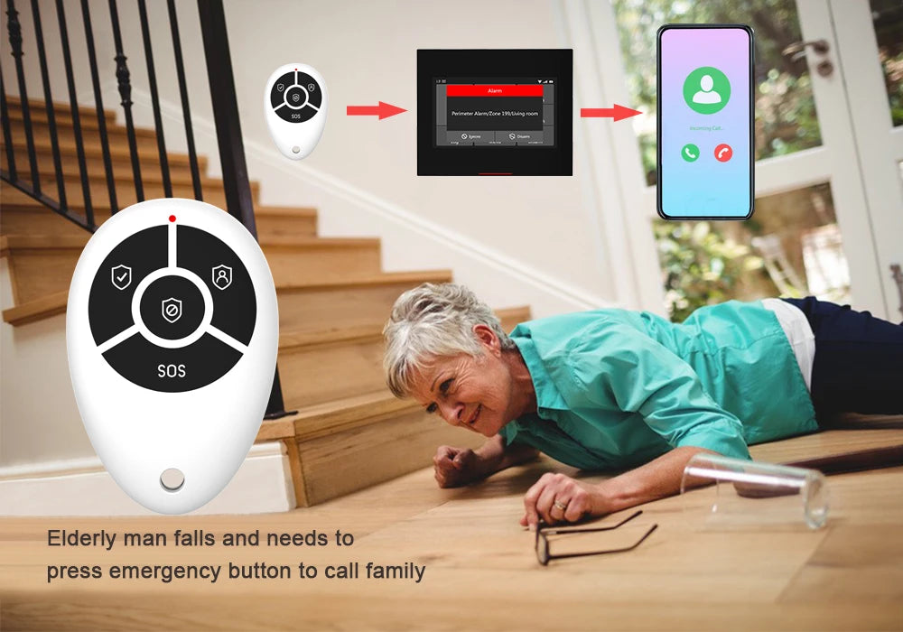 ACJ Wifi HD Smart Home Security Alarm System Kit Wireless 433MHz IR Detector Alarm Bell Door Sensor Doorbell Remote Control