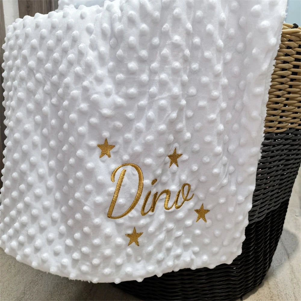 Embroidery Personalized Name with Star Baby or Plain Soft Cotton Newborn Baby Blanket