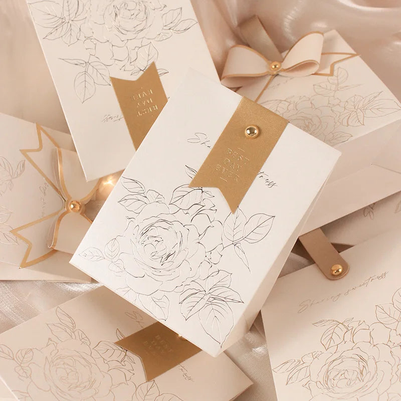 20/50Pcs New Cream White Wedding Box Vintage French Hand-Held Champagne Bow Texture Anniversary Festival High Quality Paper Box